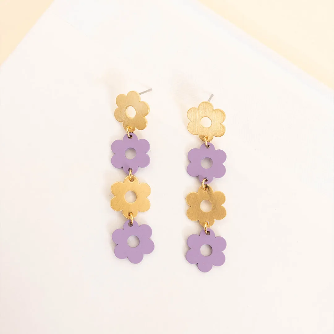 Dangling Flower Earrings, Purple