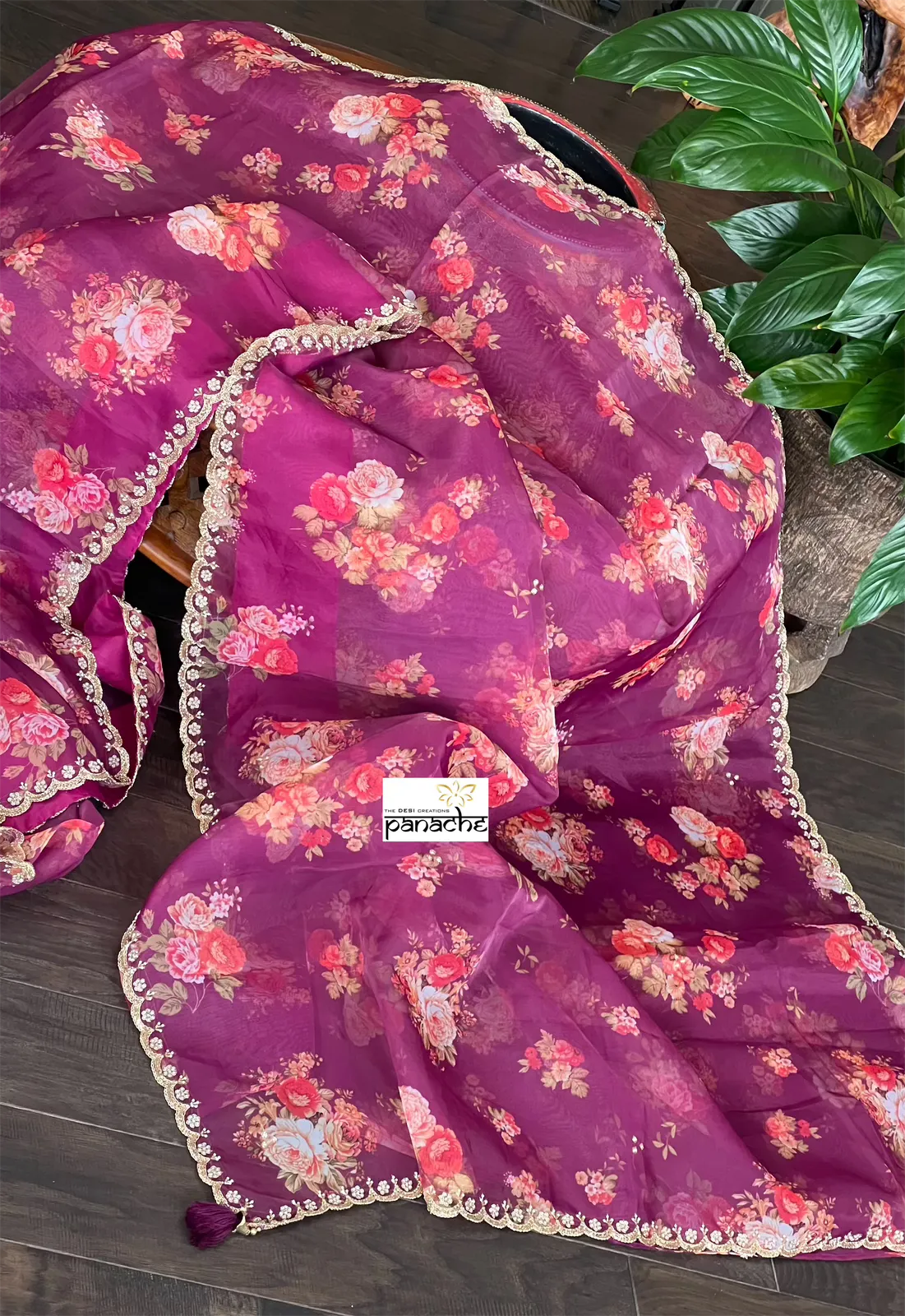 Designer Organza Floral - Purple