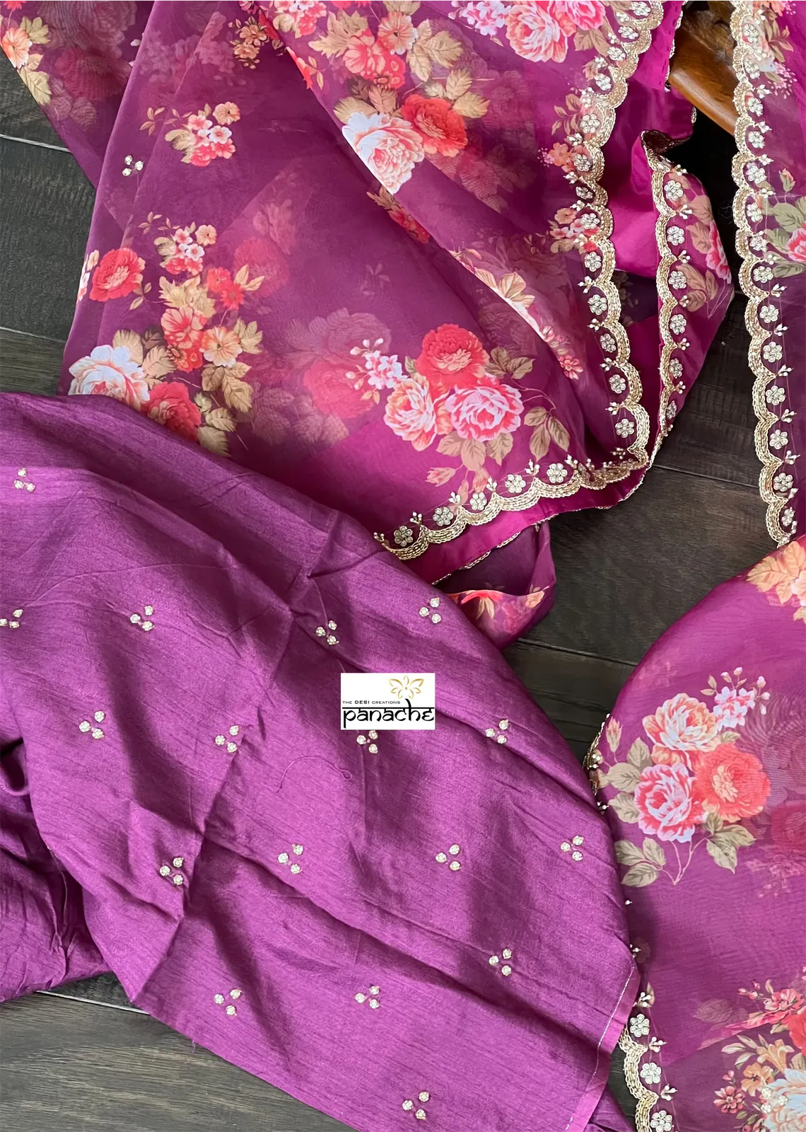 Designer Organza Floral - Purple