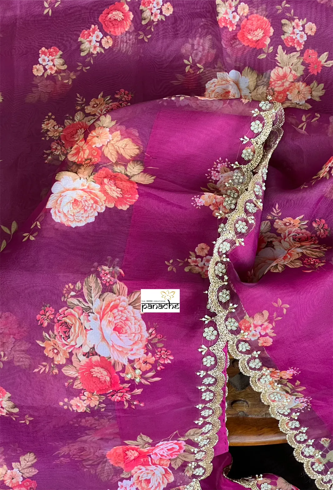 Designer Organza Floral - Purple