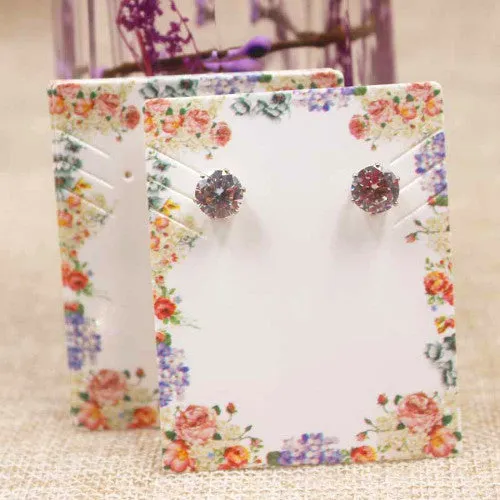 Display Cards, Earrings And Necklace, Paper, Square, Pink, Purple, Floral, 63.5x51mm