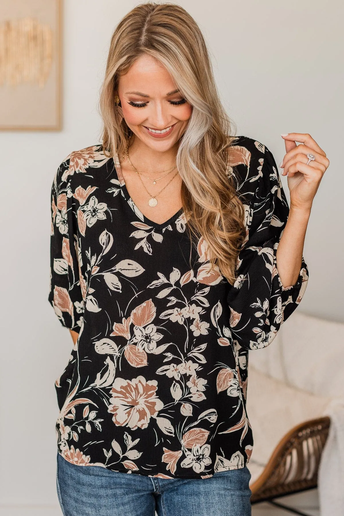 Dreaming Is Believing Floral Blouse- Black