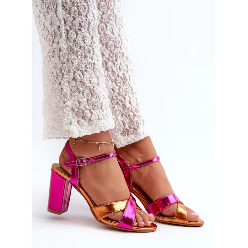 Eco Leather Heeled Sandals Fuchsia Abilica pink