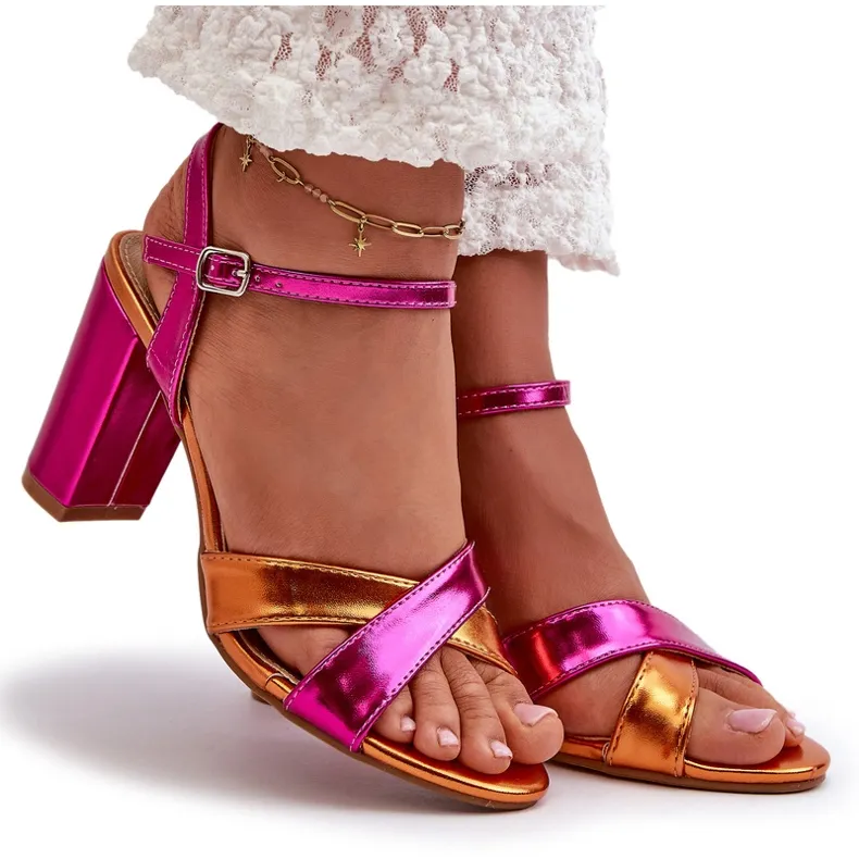 Eco Leather Heeled Sandals Fuchsia Abilica pink