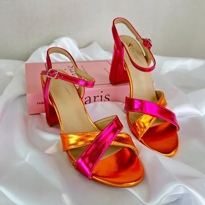 Eco Leather Heeled Sandals Fuchsia Abilica pink