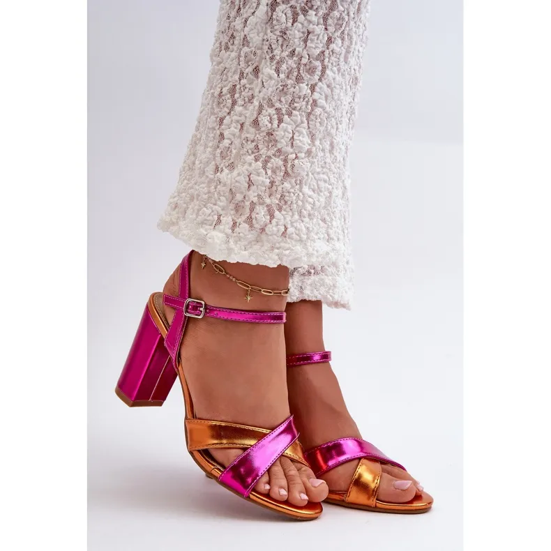 Eco Leather Heeled Sandals Fuchsia Abilica pink