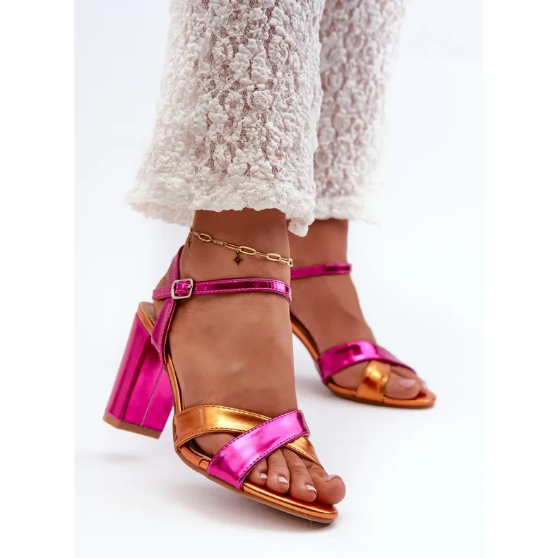 Eco Leather Heeled Sandals Fuchsia Abilica pink