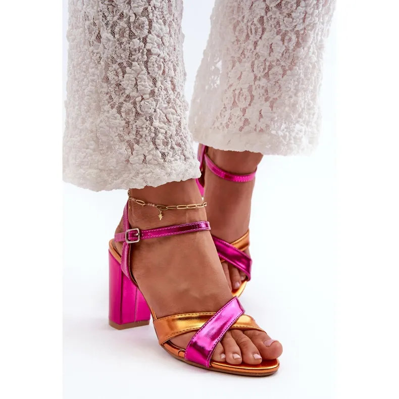 Eco Leather Heeled Sandals Fuchsia Abilica pink