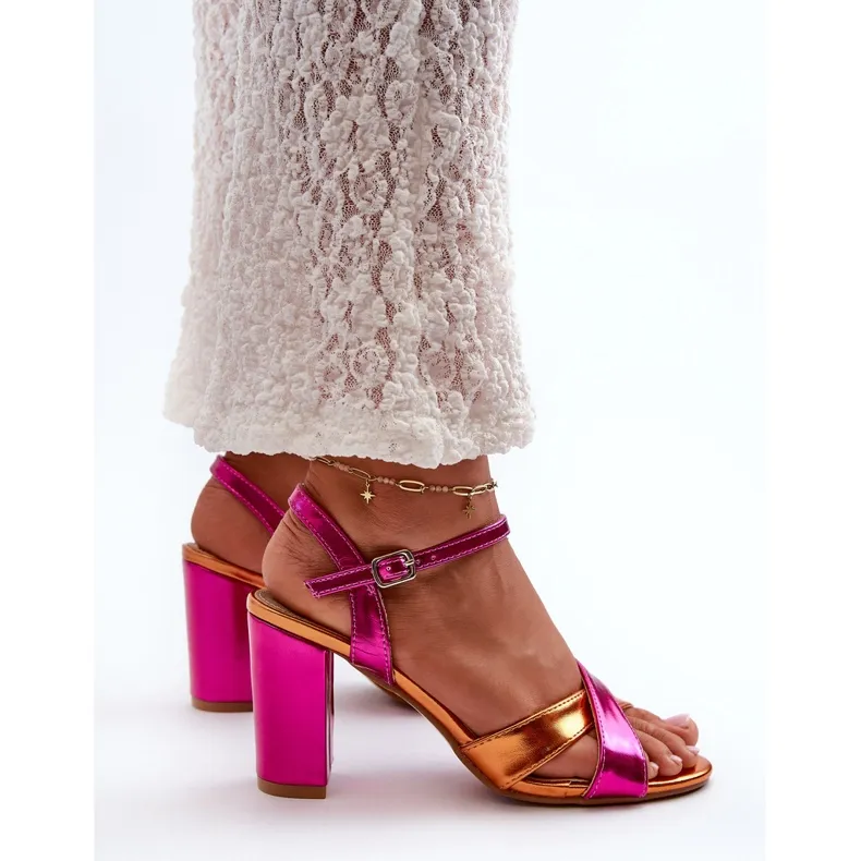 Eco Leather Heeled Sandals Fuchsia Abilica pink