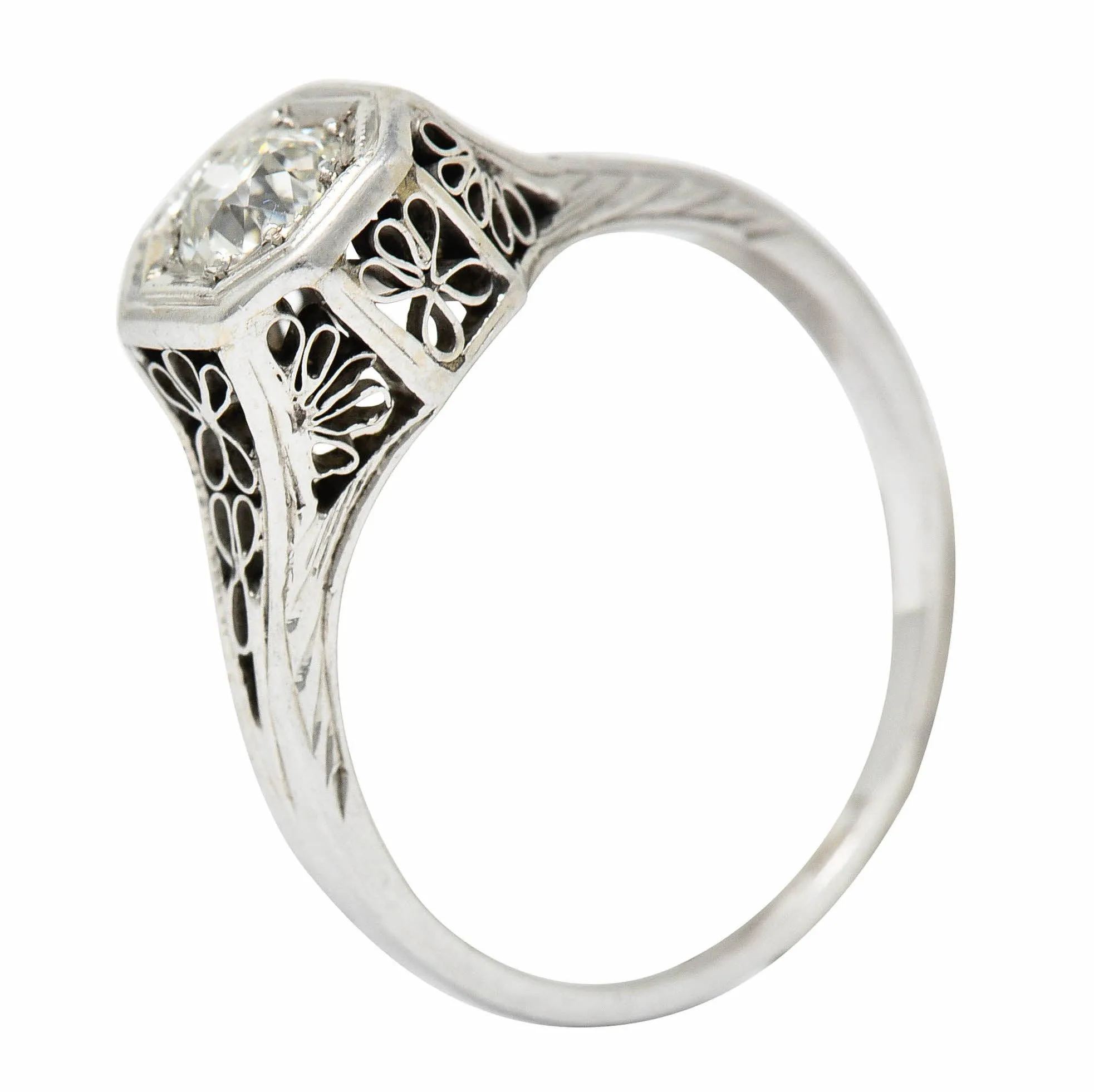 Edwardian 0.45 CTW Diamond 14 Karat White Gold Floral Engagement Ring