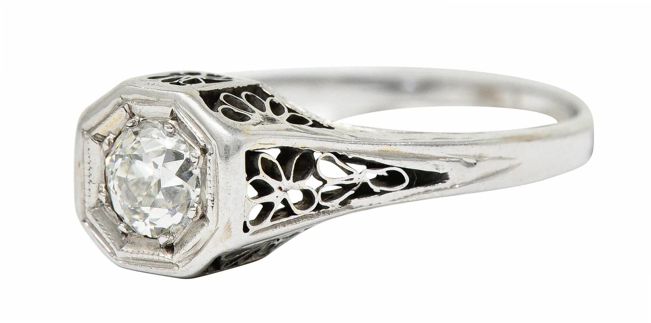 Edwardian 0.45 CTW Diamond 14 Karat White Gold Floral Engagement Ring