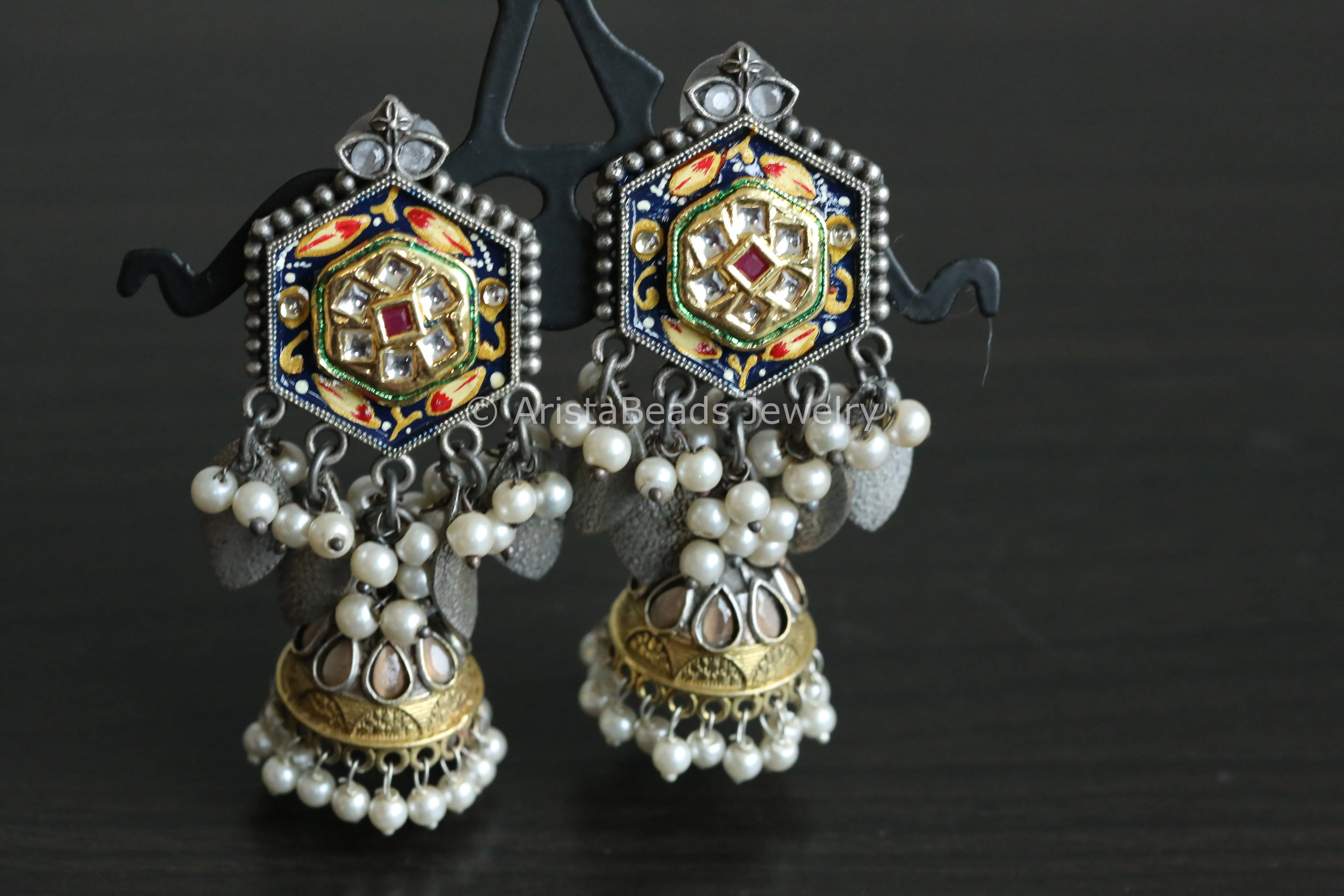 Enamel Jhumka -Dark Blue