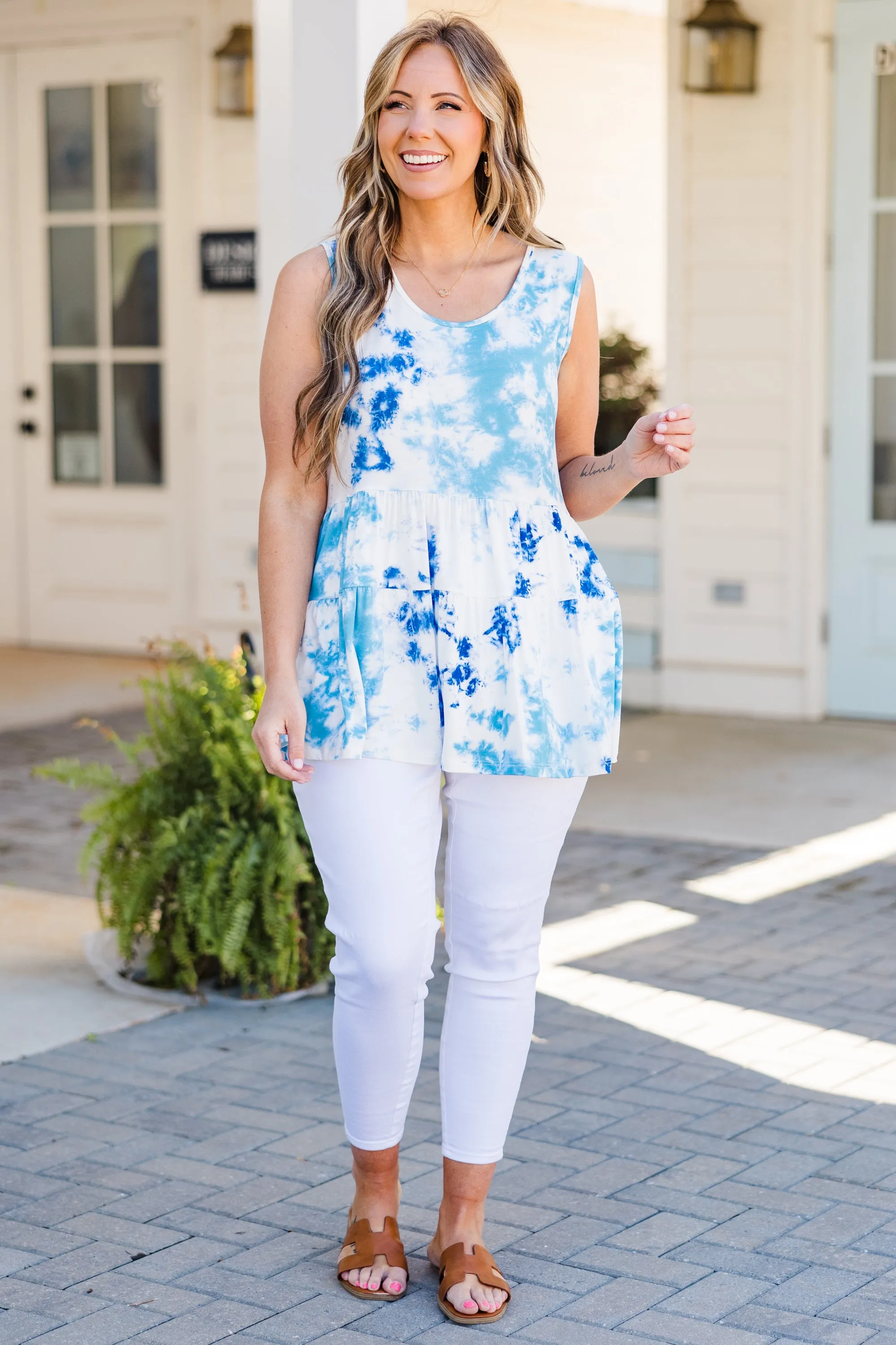 Enjoying The Breeze Babydoll Tank, Blue Combination