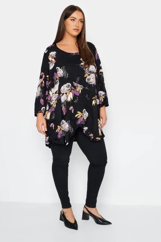 Evans Black Floral Print Tunic Top