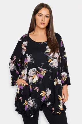 Evans Black Floral Print Tunic Top