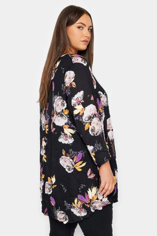 Evans Black Floral Print Tunic Top