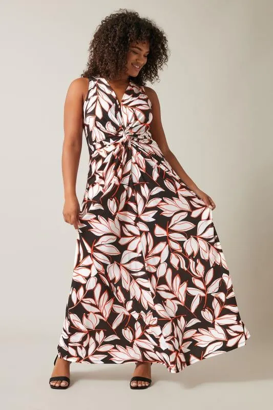 EVANS Curve Black Floral Print Knot Front Maxi Dress