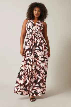 EVANS Curve Black Floral Print Knot Front Maxi Dress