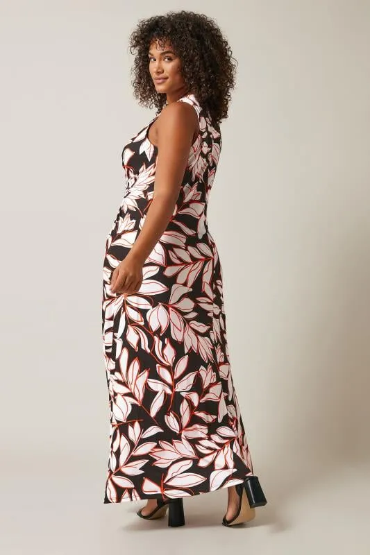 EVANS Curve Black Floral Print Knot Front Maxi Dress