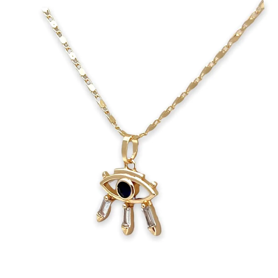 Evil eye dark blue stone center pendant necklace in 18k of gold plated