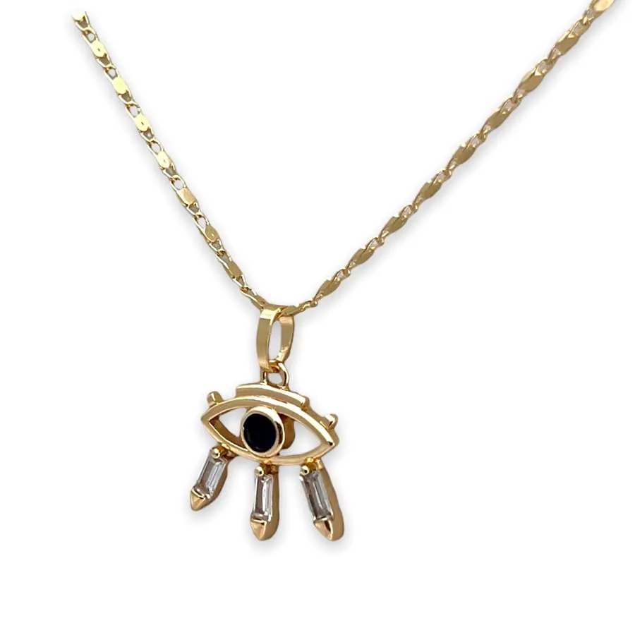 Evil eye dark blue stone center pendant necklace in 18k of gold plated