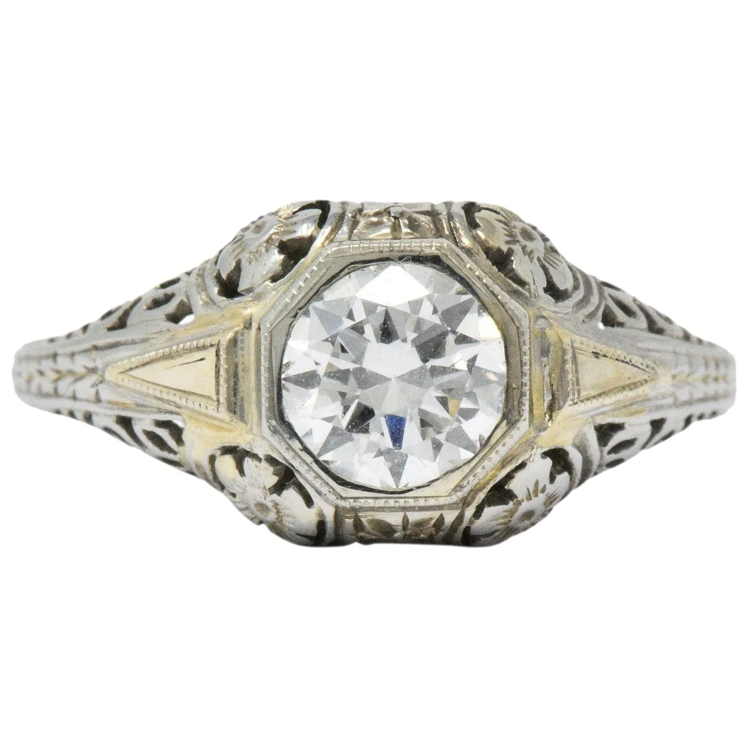 Exemplary Art Deco 0.70 CTW Diamond 18K White Gold Floral Filigree Engagement Ring