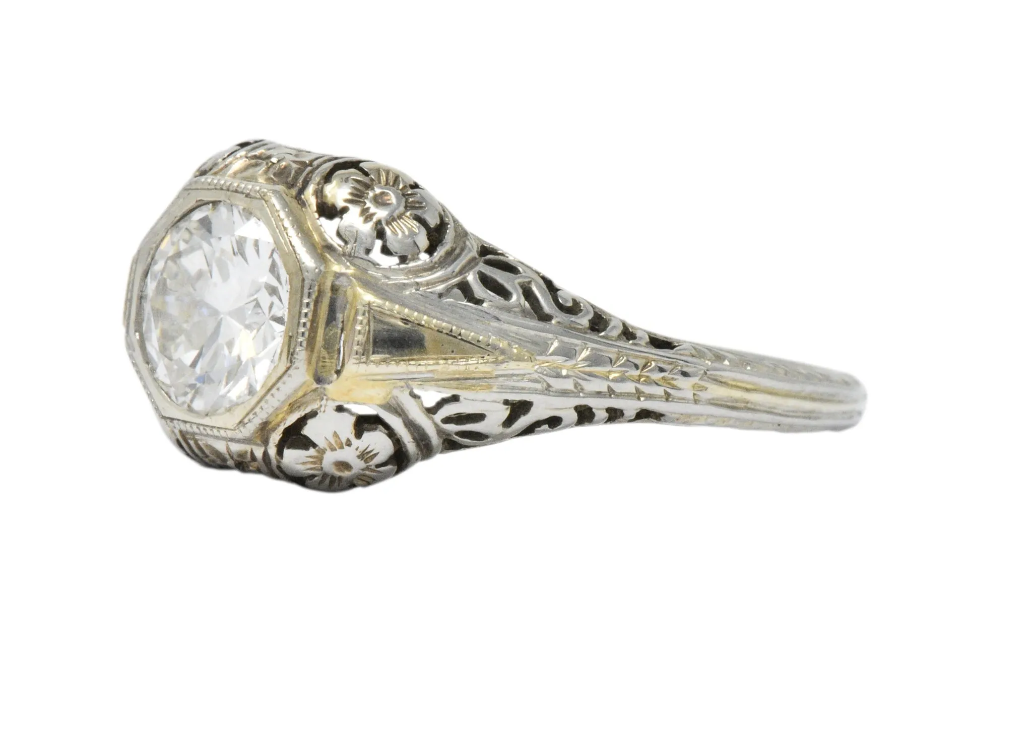 Exemplary Art Deco 0.70 CTW Diamond 18K White Gold Floral Filigree Engagement Ring