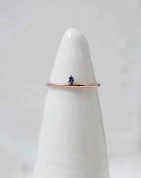 Finished: Lily Tiny Diamond Drop Ring in Rose Gold with Dark Blue Sapphire