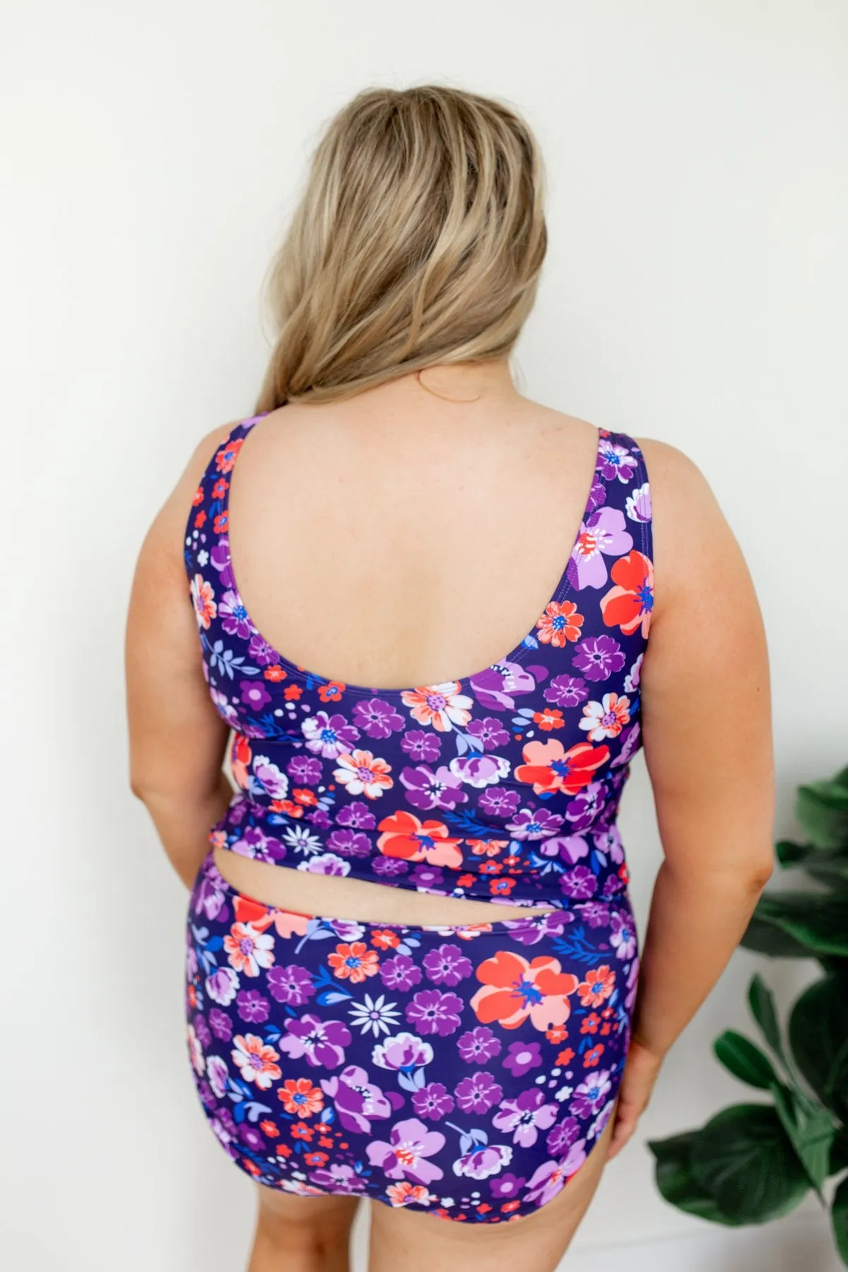 Floral Front Knot Swimsuit Tankini- Purple & Orange