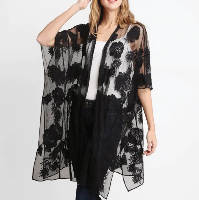   Floral Lace Cover Up - Black