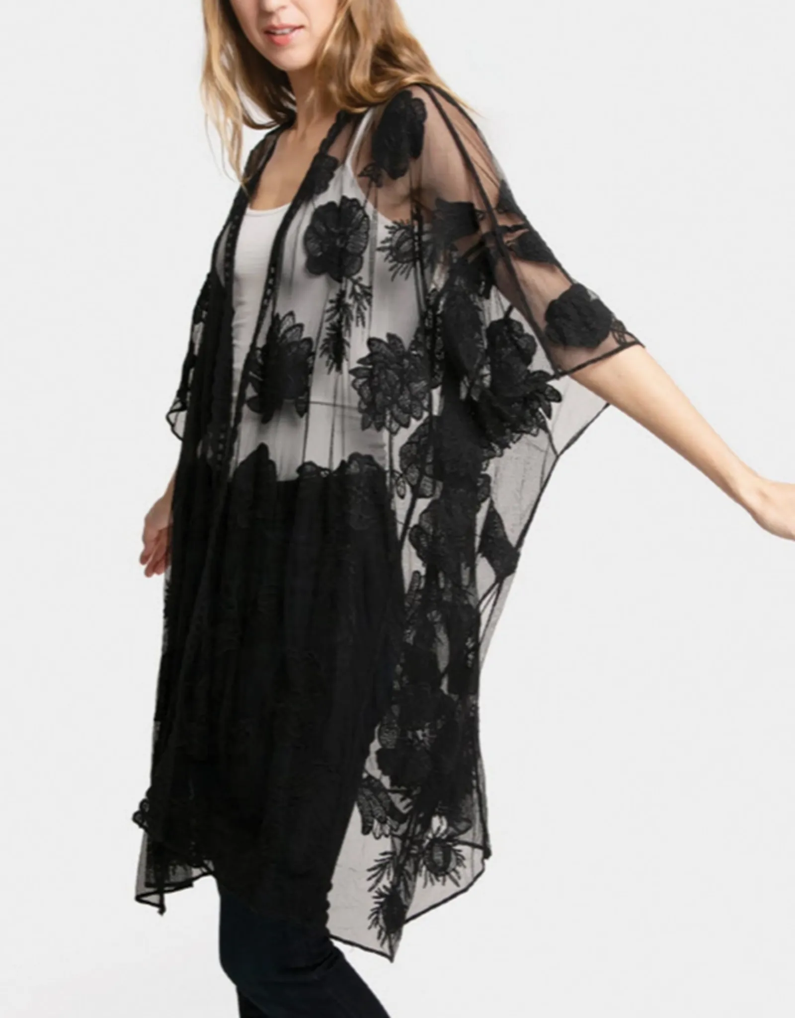   Floral Lace Cover Up - Black