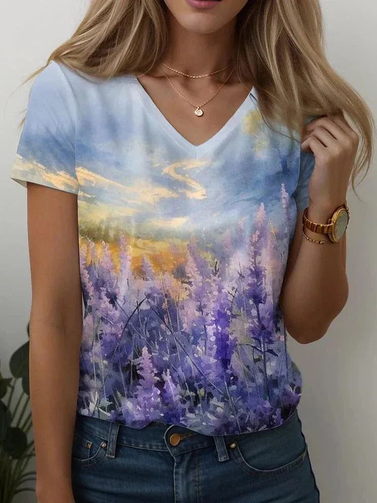 Floral Purple Print Long Sleeve Women's T-shirt