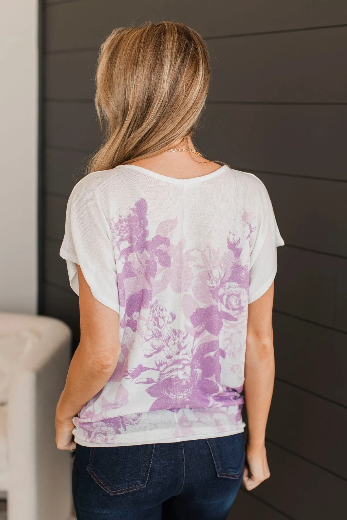 Focus On My Dreams Floral Top- Ivory & Purple