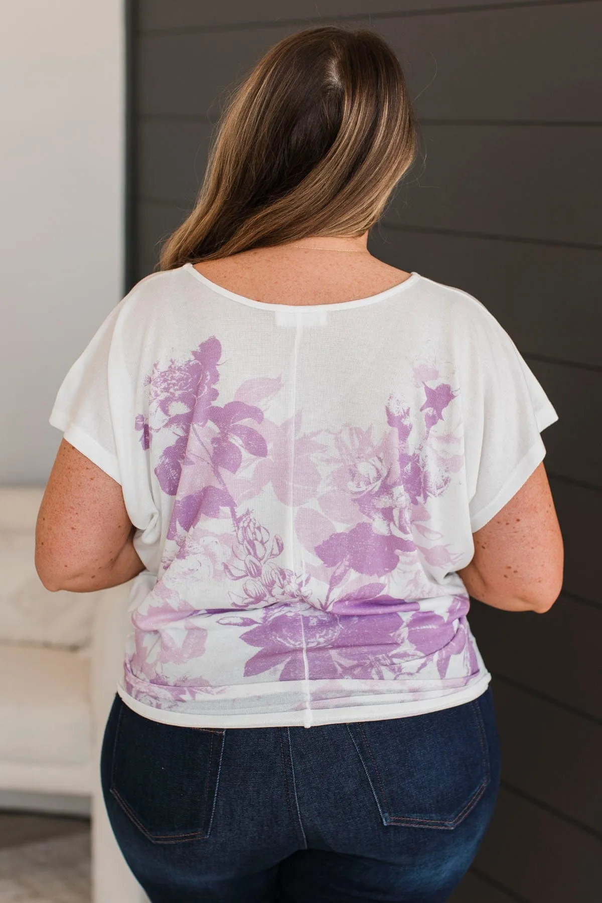 Focus On My Dreams Floral Top- Ivory & Purple