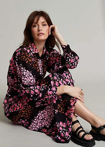 Freemans Black Floral Print Maxi Shirt Dress