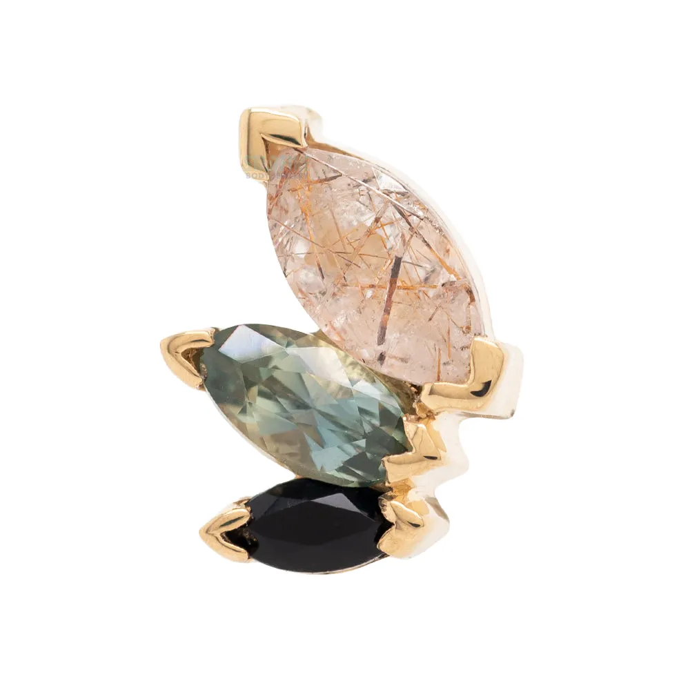 French Kiss Threaded End in Gold with Rutilated Quartz, Grey Sapphire & Onyx