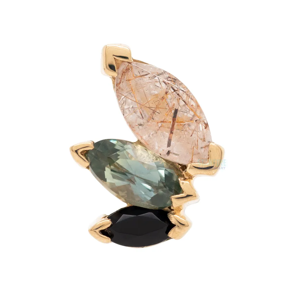 French Kiss Threaded End in Gold with Rutilated Quartz, Grey Sapphire & Onyx