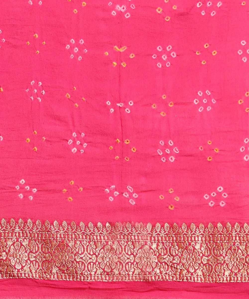 Fuchsia Handloom Pink Pure Georgette Banarasi Bandhej Saree With All Over Zari Jaal