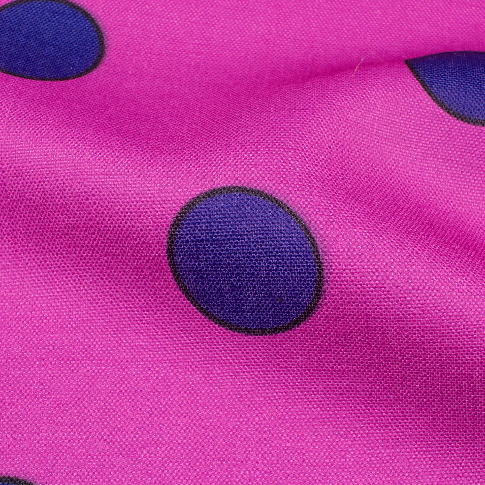 Fuchsia Pink And Navy Blue Polka Dots Pattern Digital Print Poly Linen Slub Fabric