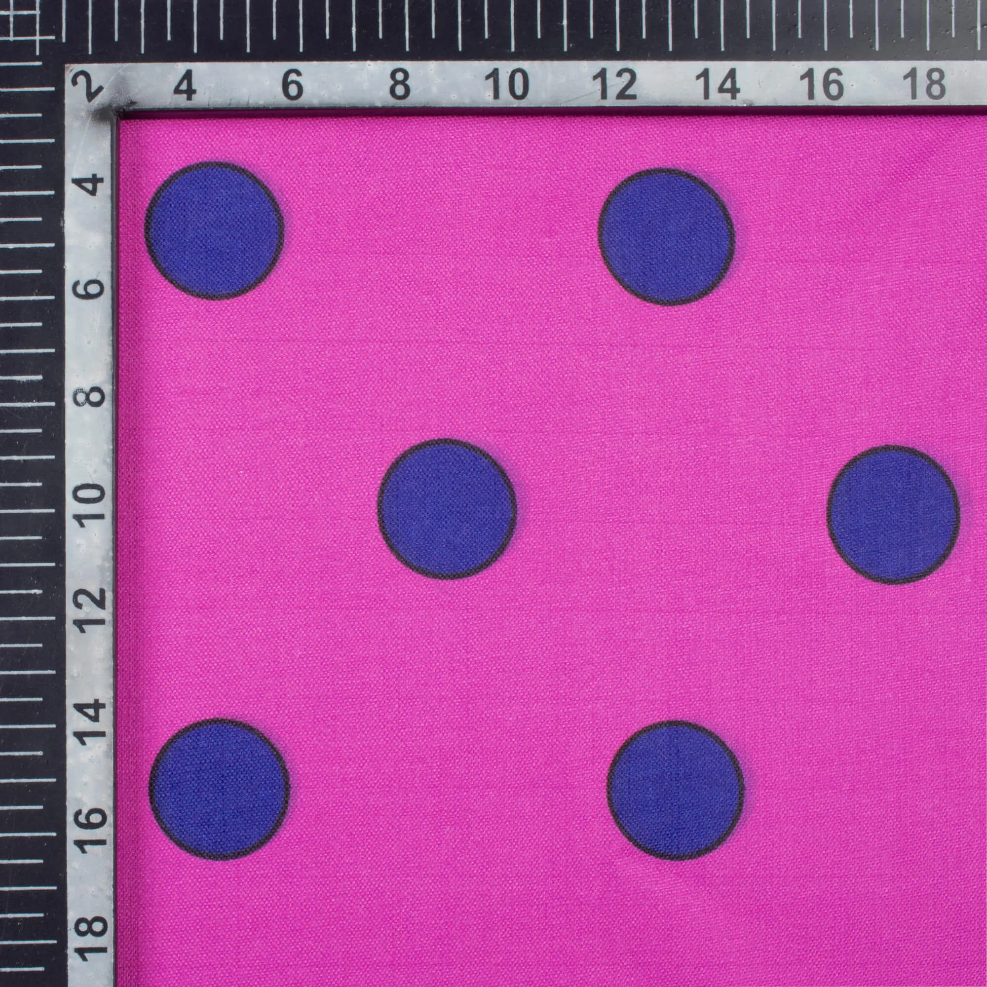 Fuchsia Pink And Navy Blue Polka Dots Pattern Digital Print Poly Linen Slub Fabric