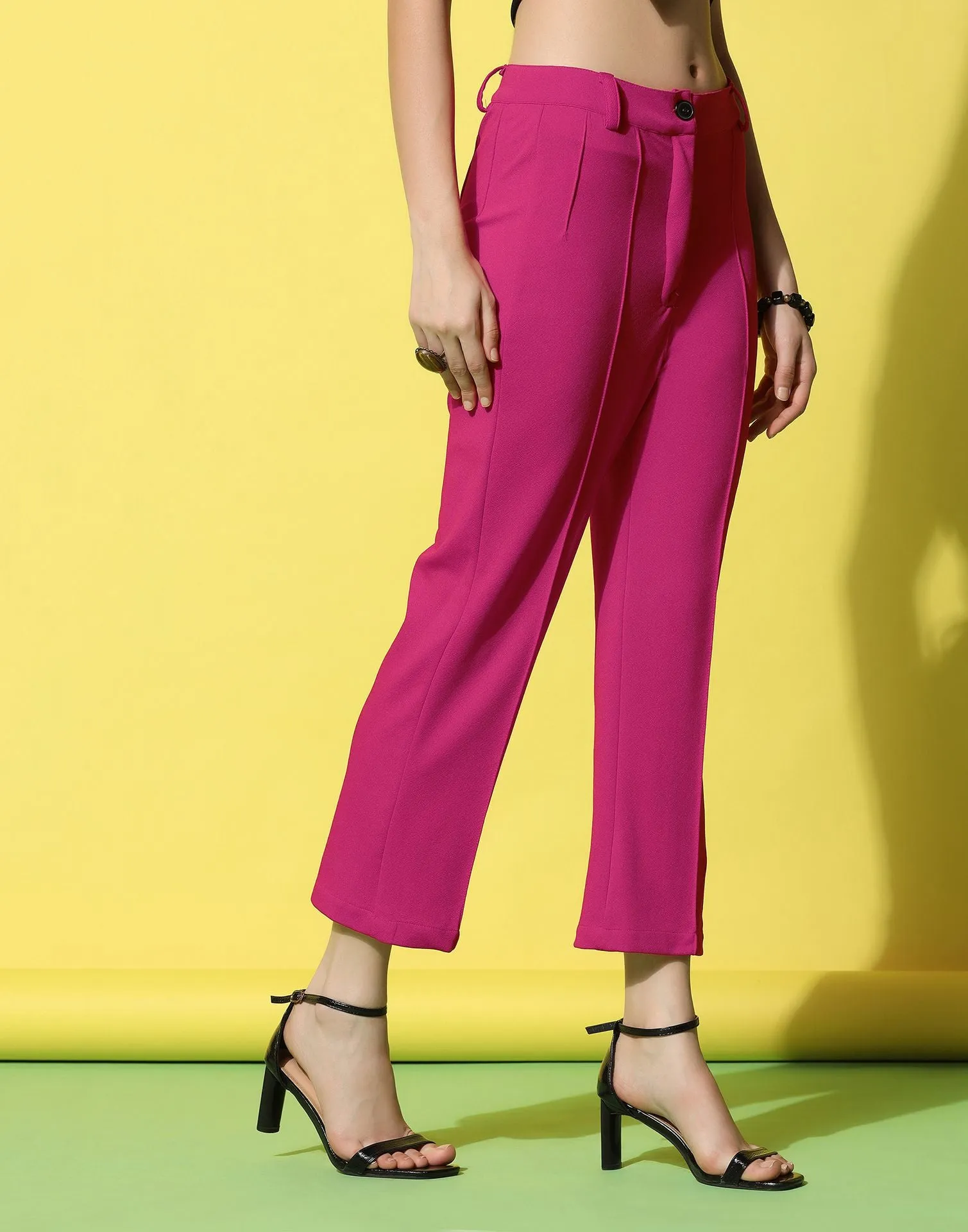 Fuchsia Pink Pin Tuck Straight Fit Trouser