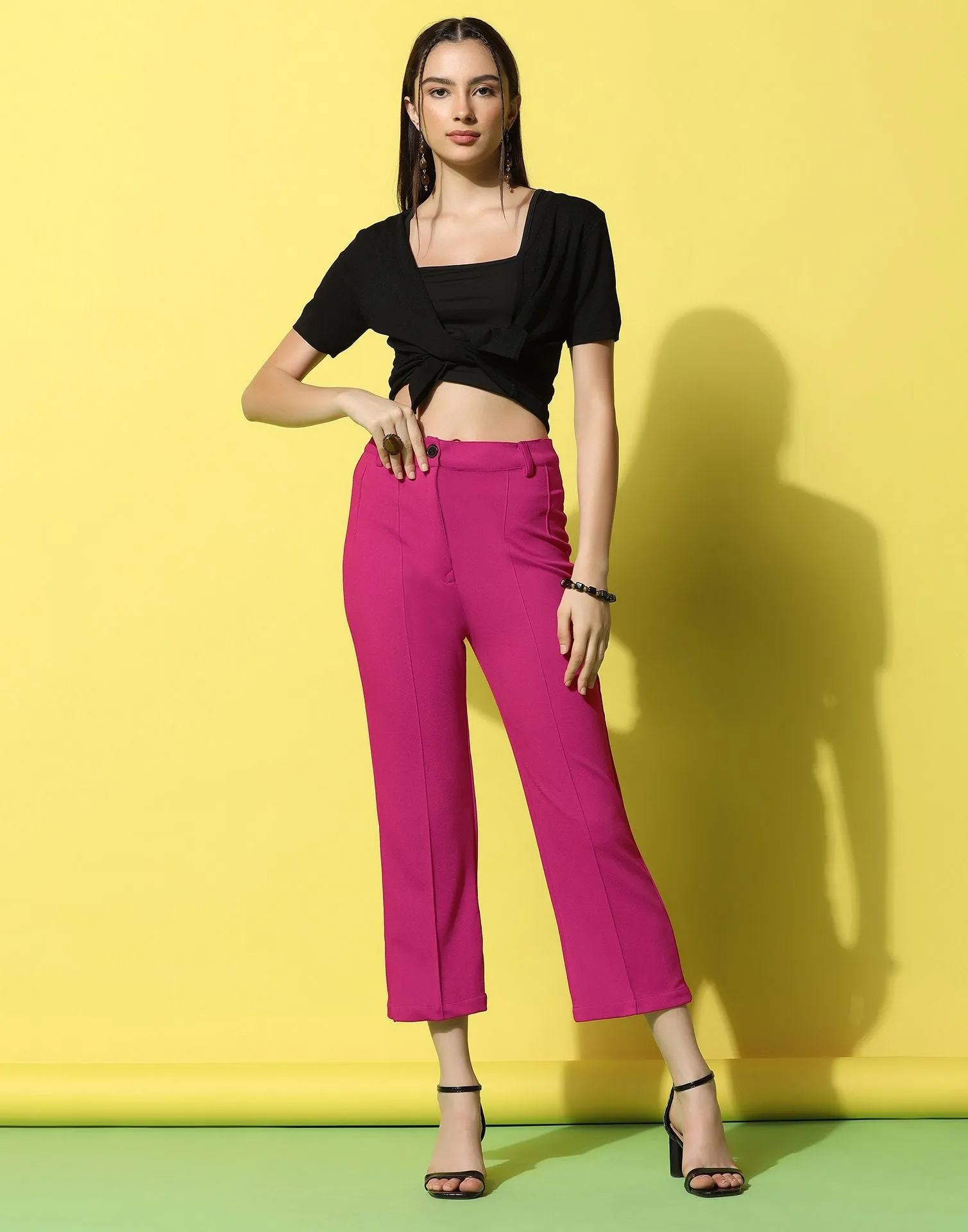 Fuchsia Pink Pin Tuck Straight Fit Trouser