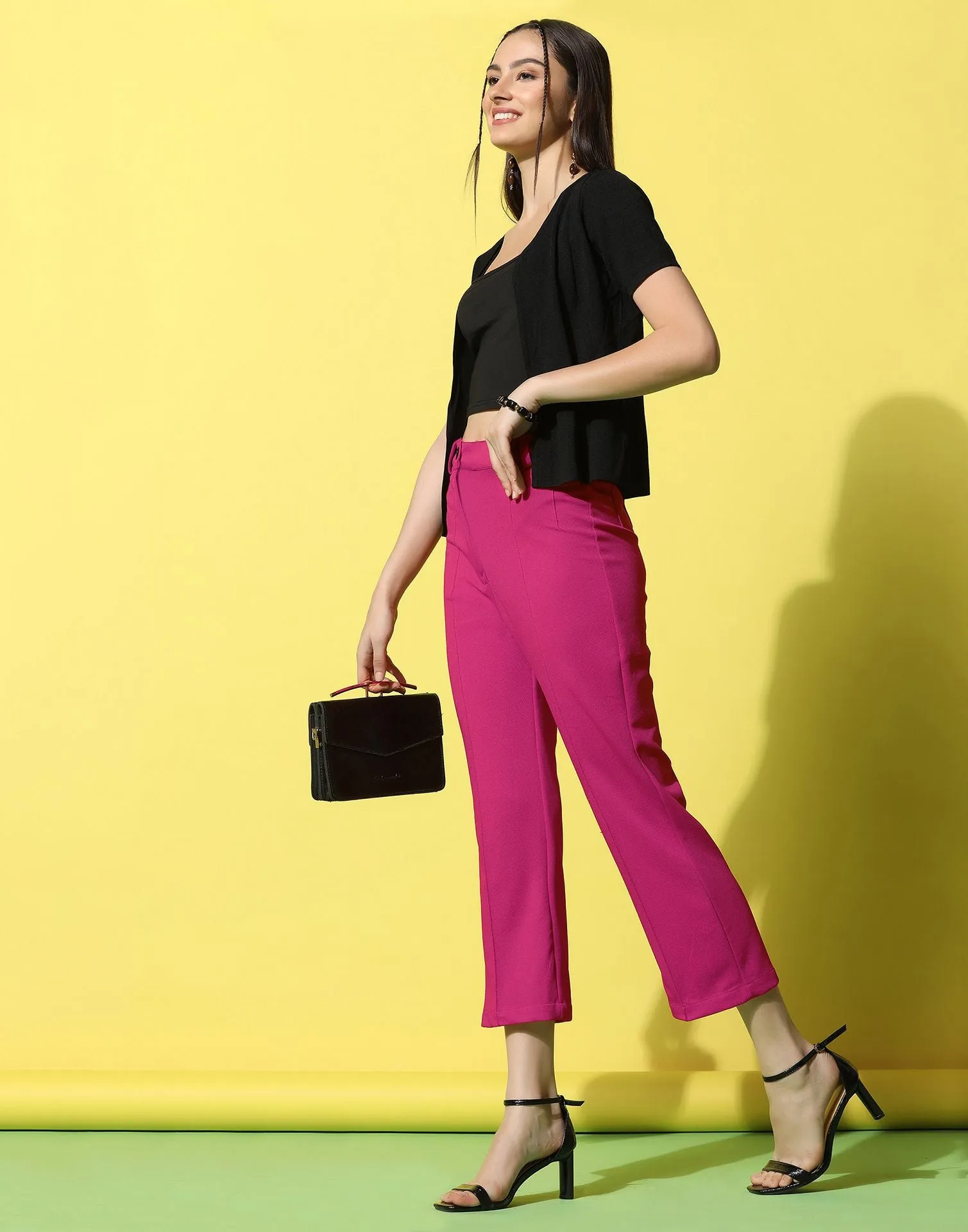 Fuchsia Pink Pin Tuck Straight Fit Trouser