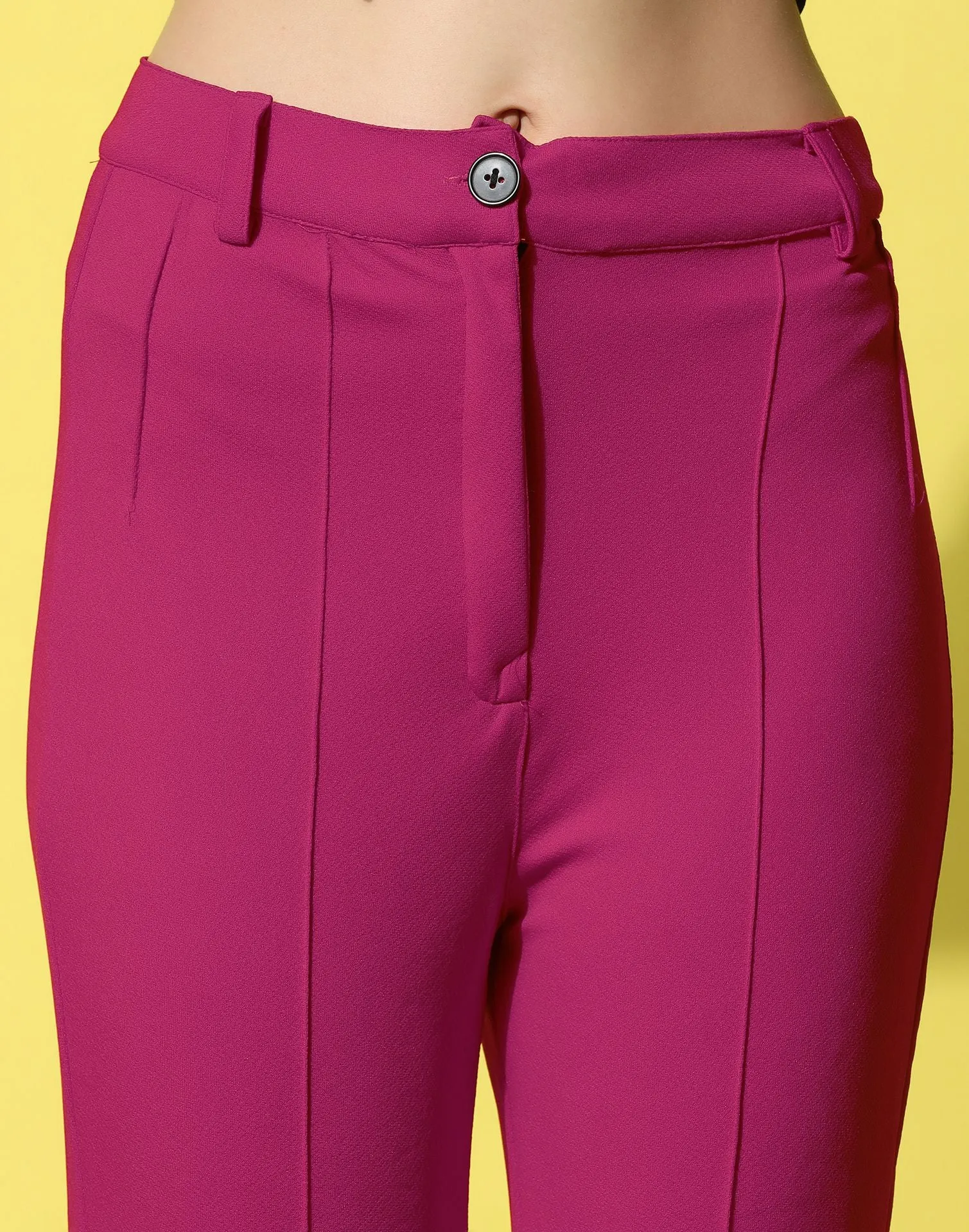 Fuchsia Pink Pin Tuck Straight Fit Trouser