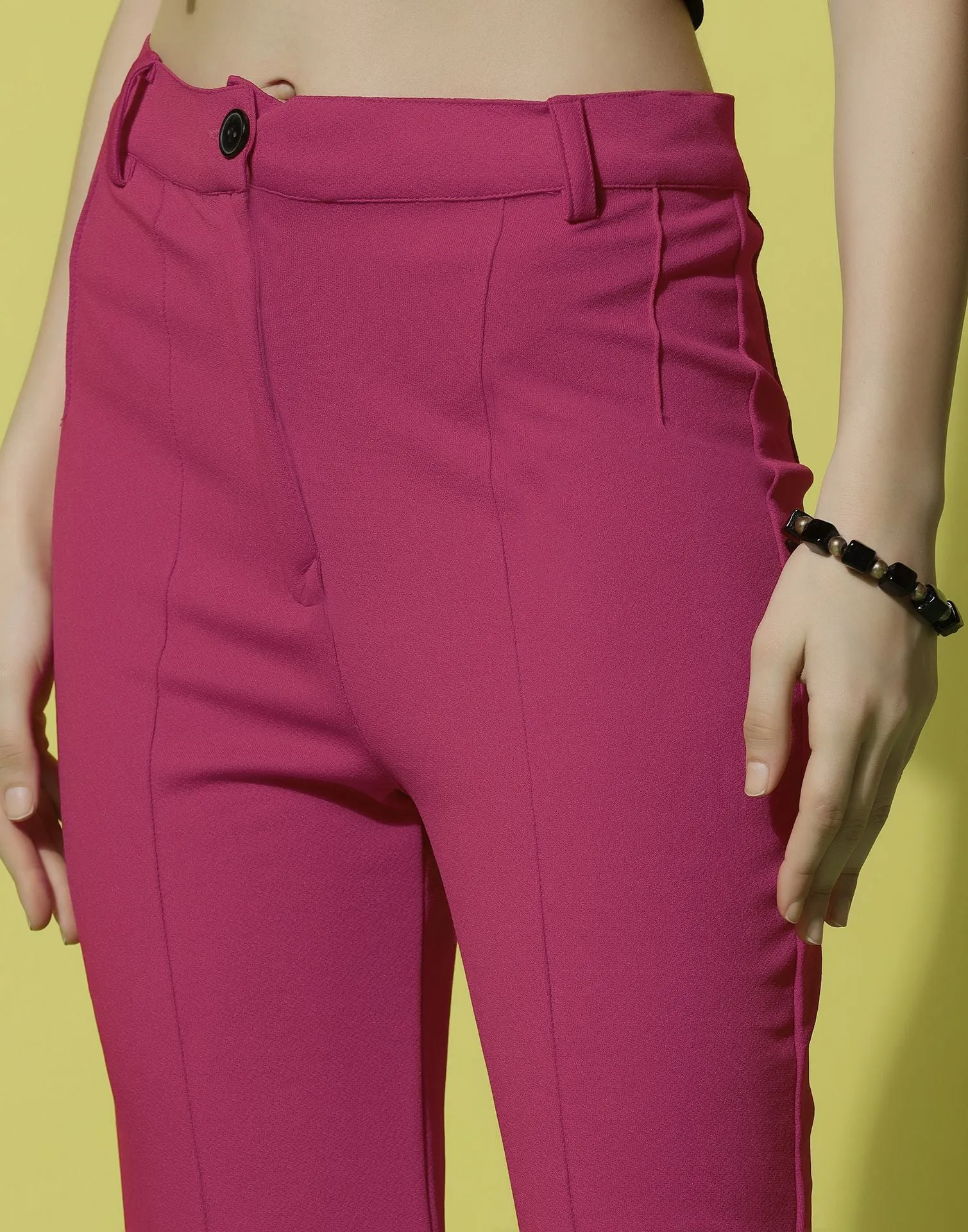 Fuchsia Pink Pin Tuck Straight Fit Trouser