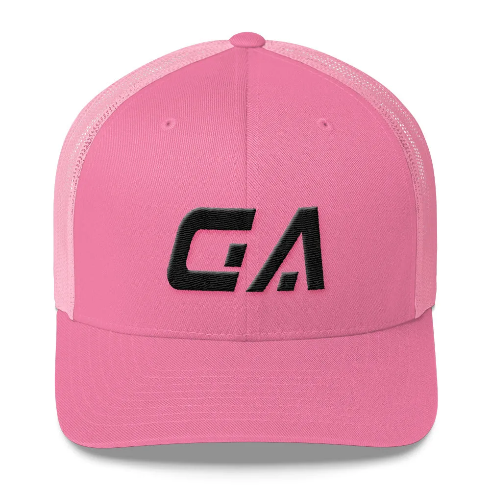 Georgia - Mesh Back Trucker Cap - Black Embroidery - GA - Many Hat Color Options Available