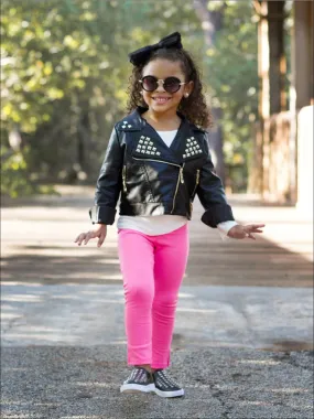 Girls Black Synthetic Leather Jacket