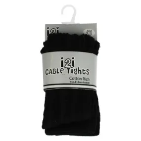 Girls Cable Knit Black Tights