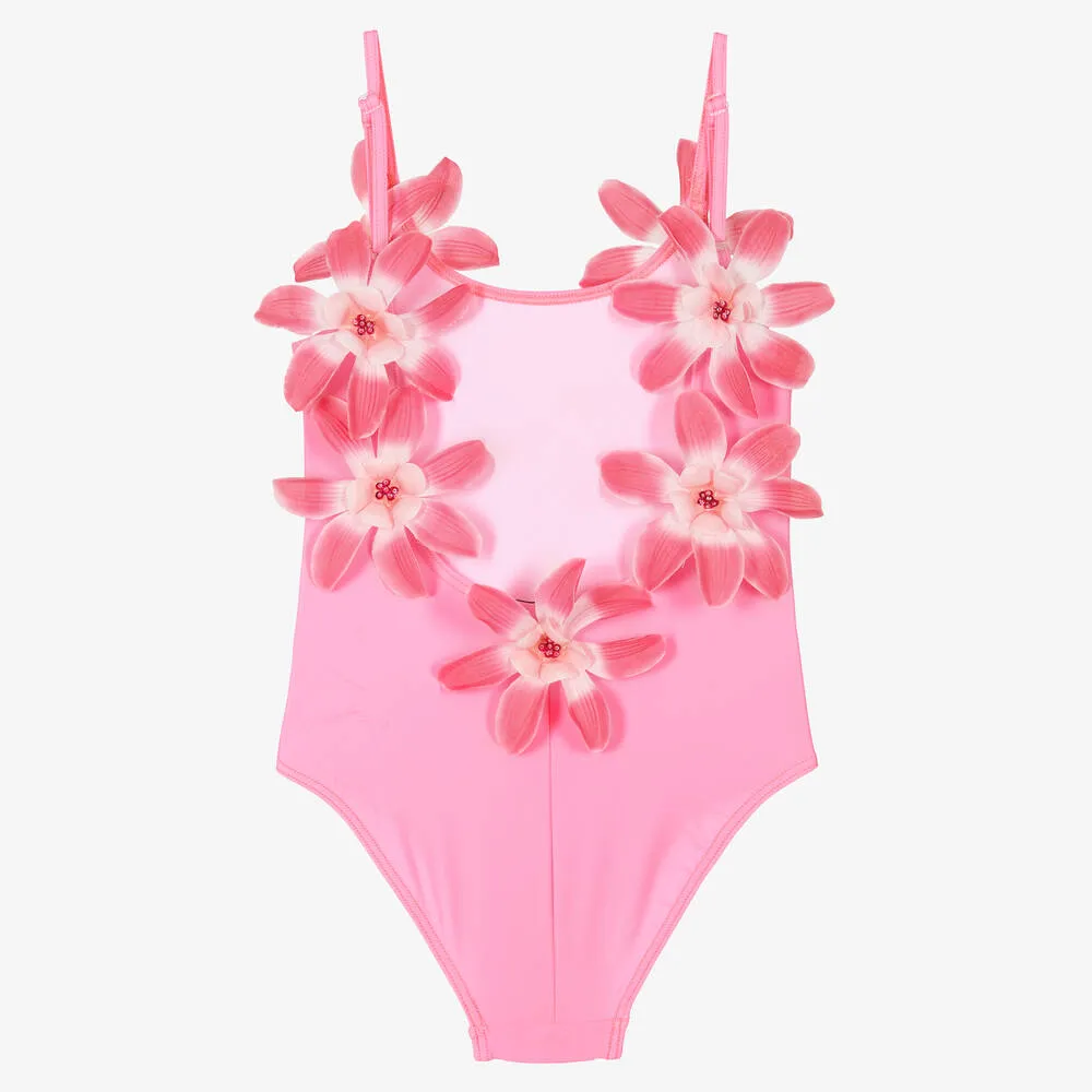 Girls Fuchsia Pink Flower Swimsuit