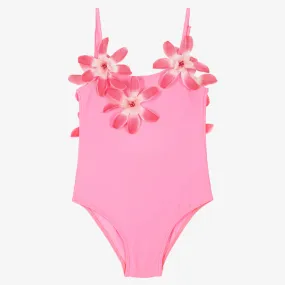 Girls Fuchsia Pink Flower Swimsuit